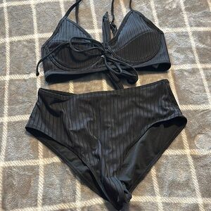 Zaful Black Ribbed Bikini Set